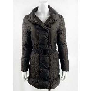 Zara Puffer Coat Sz Small Brown Mid Length Belted